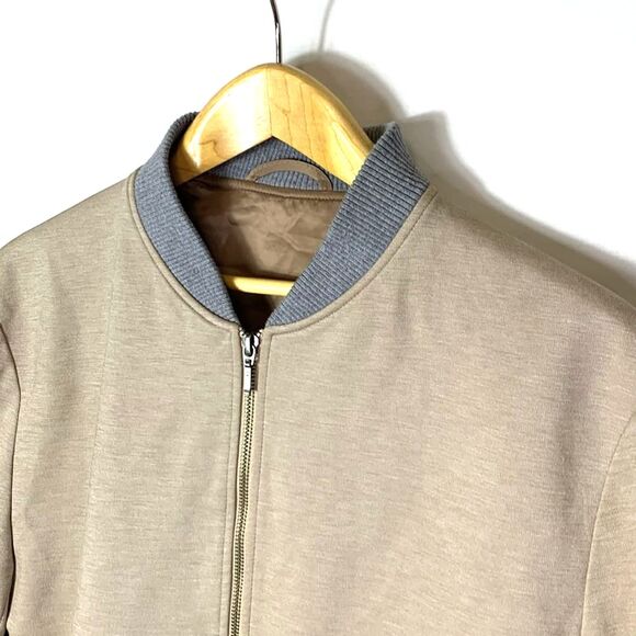 Topman Beige Gray Accents Zip Up Jersey Bomber Jacket Size 44/Large - Picture 13 of 14